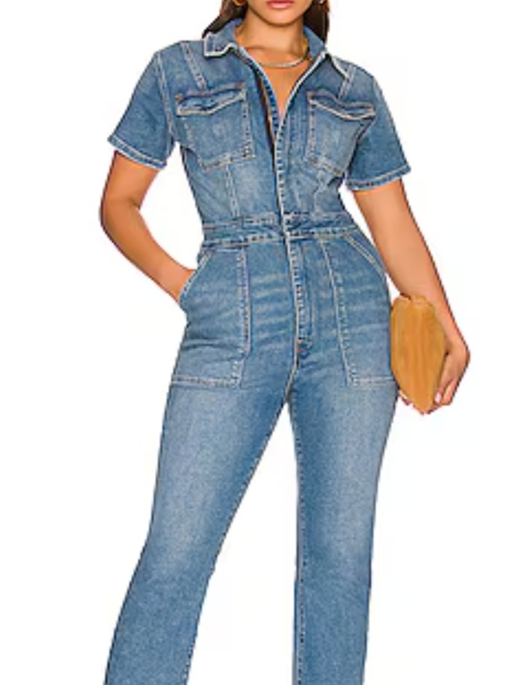 Good American Denim Utility Jumpsuit - Light Blue